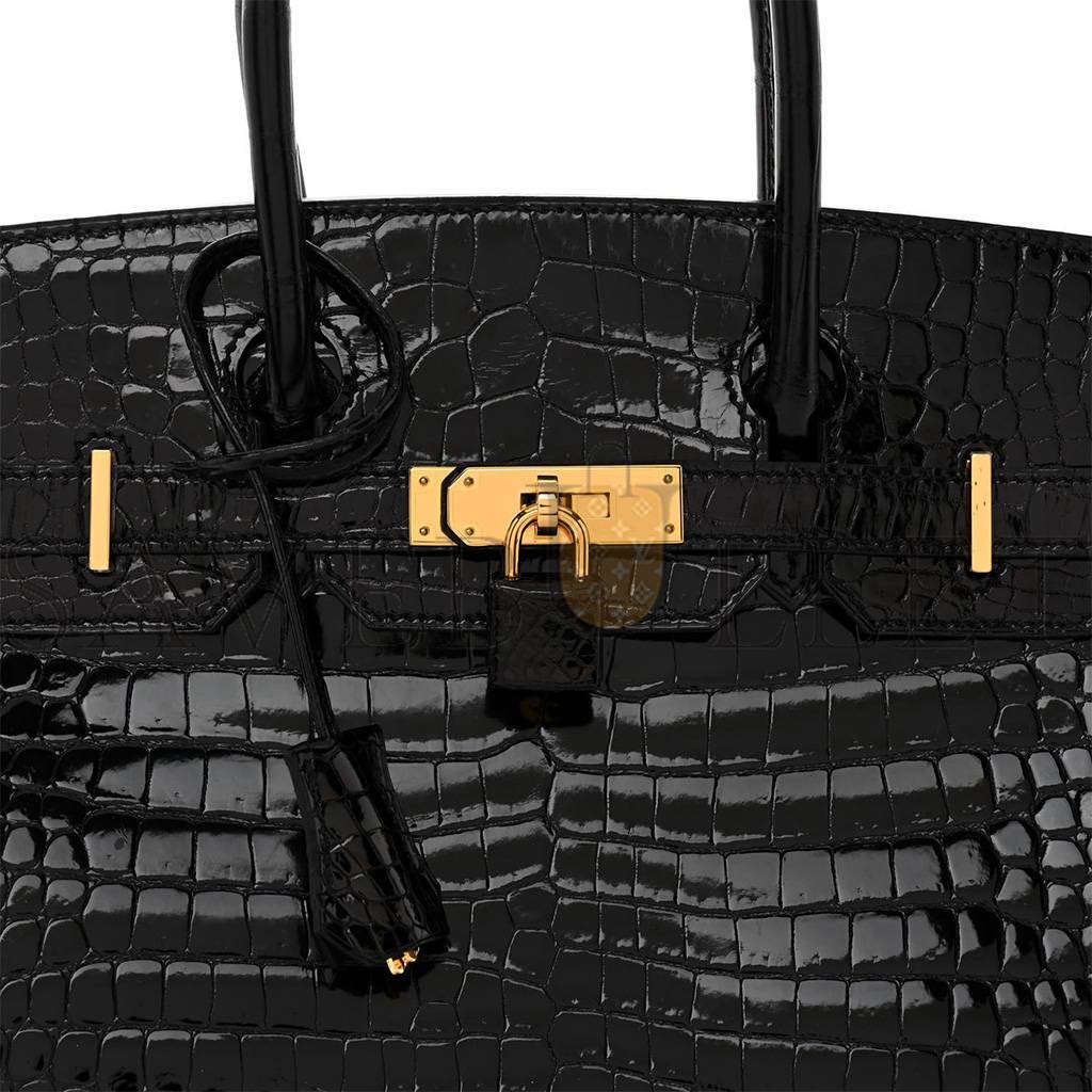 H**mes noir black ghw niloticus crocodile birkin 30 handbag (30*22*16cm)